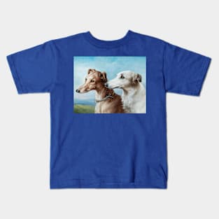 Two Greyhounds by Carl Reichert Kids T-Shirt